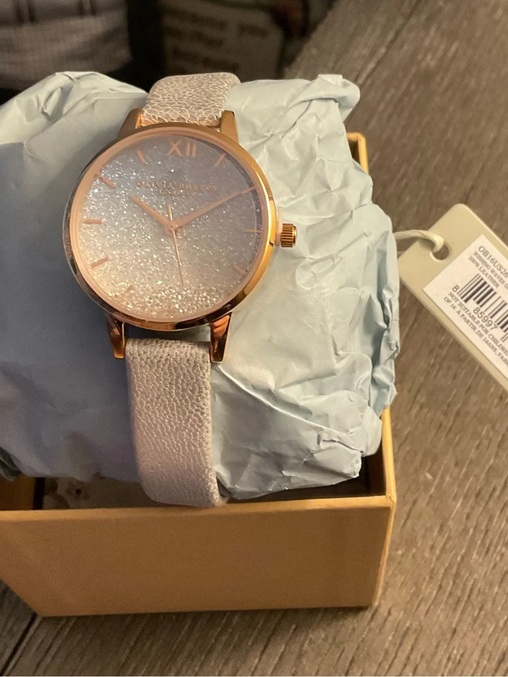 OLIVIA BURTON Rose Gold Case with Blush-Peach Glitter Dial Watch